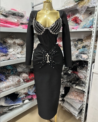 KIMSHEIN LS2672 Luxury Women Clothing Sexy Long Sleeve Diamond Party Dress Beaded Diamond Bandage Dress for End Events