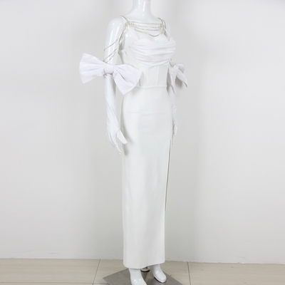 Kimshein Sexy Role Play Costume White High Slit Tight Dress with Butterfly Bow and Chain Intelligent Tracking Support