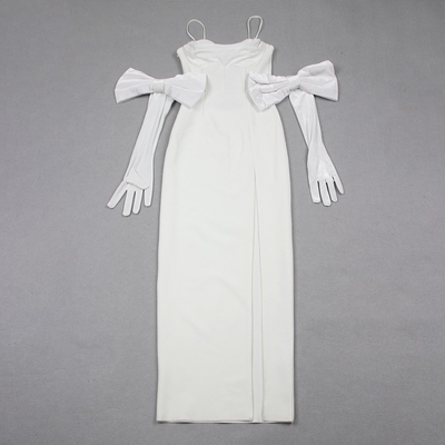Kimshein Sexy Role Play Costume White High Slit Tight Dress with Butterfly Bow and Chain Intelligent Tracking Support