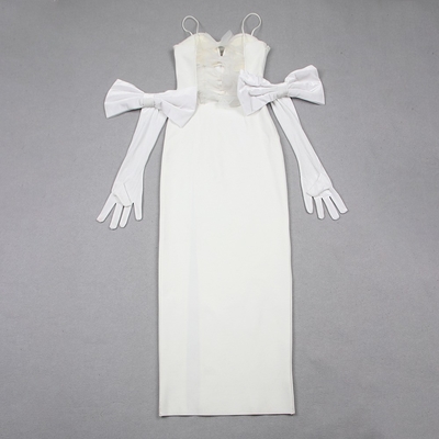 Kimshein Sexy Role Play Costume White High Slit Tight Dress with Butterfly Bow and Chain Intelligent Tracking Support