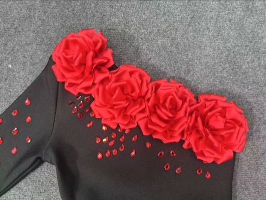 LS2673 Single-Shoulder Floral Women's Beaded Crystal Birthday Party Bandage Dress for Elegant and Classy Appearance