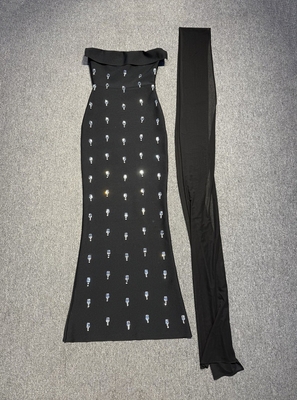 SB3477 end Women's Fashion Stylish and Elegant Party Dress with Water Diamond Beaded Embellishments Front Wrap Style Woven