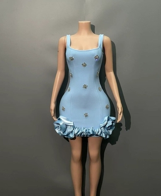 SB3463 Mini Pleated Edge Crystal Rhinestone Women's Floral Birthday Dress Fashion Bandage Dress with Mini Evening Design