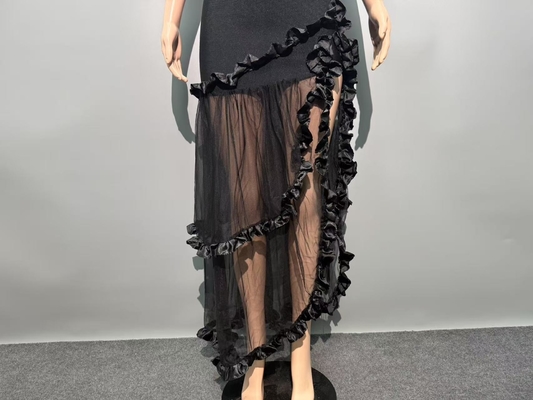 SB3464 Elegant Off-Shoulder Bandage Bodycon Cocktail Party Dress with Pleated Mesh and High Slit Polyester Material