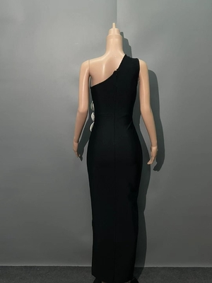 SB3462 Women's Celebrity Party Dress Sexy Sleeveless High Slit Dress in Black with 3D Flower and Bandage Fabric
