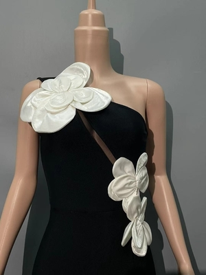 SB3462 Women's Celebrity Party Dress Sexy Sleeveless High Slit Dress in Black with 3D Flower and Bandage Fabric