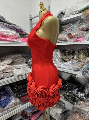 SB3466 Summer Backless Women's Sexy 3D Flower Sleeveless Mini Dress for Fashion Party Bandage Dress in Woven Craft Style