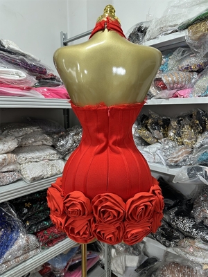 SB3466 Summer Backless Women's Sexy 3D Flower Sleeveless Mini Dress for Fashion Party Bandage Dress in Woven Craft Style