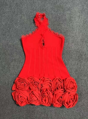 SB3466 Summer Backless Women's Sexy 3D Flower Sleeveless Mini Dress for Fashion Party Bandage Dress in Woven Craft Style