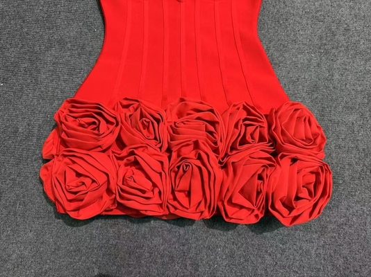 SB3466 Summer Backless Women's Sexy 3D Flower Sleeveless Mini Dress for Fashion Party Bandage Dress in Woven Craft Style