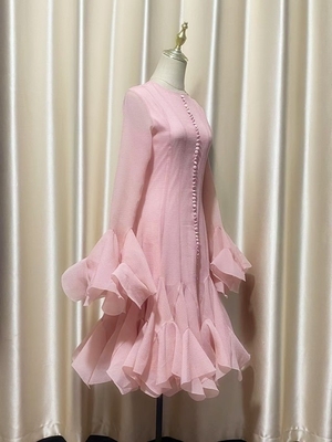 LS2526 Kimshein Women's Spring Fashion Long Sleeve Cute Cocktail Unique Midi Dress Elegant Dress with Back Projection Logo