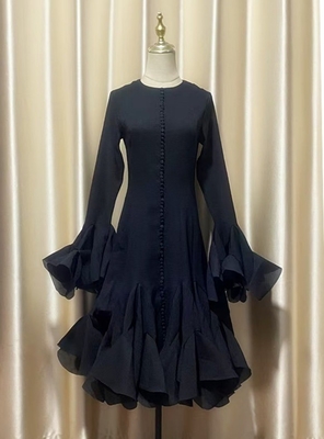 LS2526 Kimshein Women's Spring Fashion Long Sleeve Cute Cocktail Unique Midi Dress Elegant Dress with Back Projection Logo