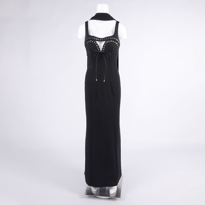 SB3469 Kimshein Fashion Women's V-Neck Elegant Sleeveless Silk Ribbon Long Evening Dress with Intelligent Tracking Support