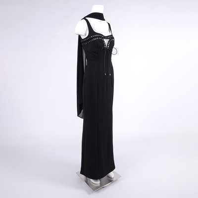 SB3469 Kimshein Fashion Women's V-Neck Elegant Sleeveless Silk Ribbon Long Evening Dress with Intelligent Tracking Support