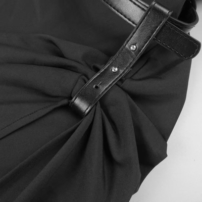 Water Washed SB3473 Summer Black Bodycon Dress High Slit Waist Belt and Luxurious Elegance for Parties