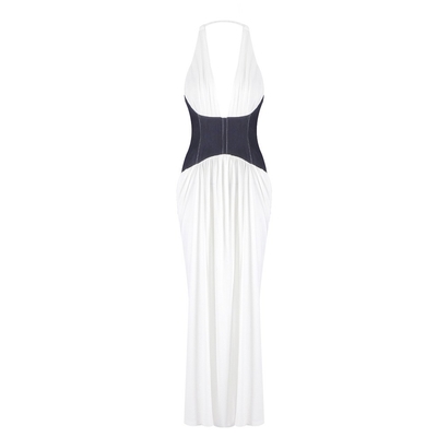 Kimshein Summer Women's V-Neck Elegant Slim Wrap Tie Sleeveless Long Dress in Soft Viscose Fabric for and Standards