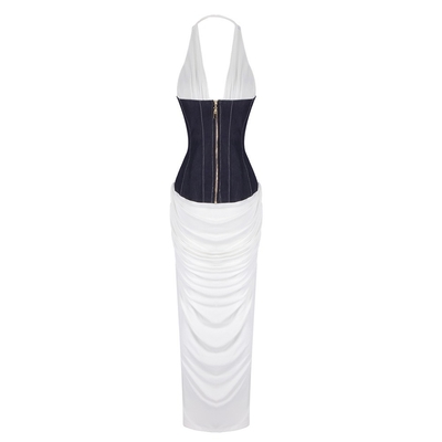 Kimshein Summer Women's V-Neck Elegant Slim Wrap Tie Sleeveless Long Dress in Soft Viscose Fabric for and Standards