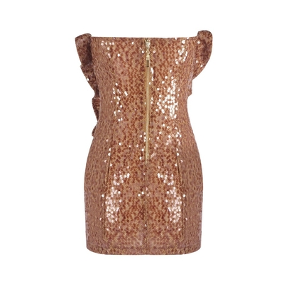 Shimmering Strapless Off-Shoulder Floral Bodycon Mini Dress with Natural Waistline 7-Day Fast Sampling and Needle Inspection