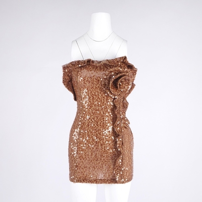 Shimmering Strapless Off-Shoulder Floral Bodycon Mini Dress with Natural Waistline 7-Day Fast Sampling and Needle Inspection