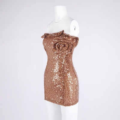 Shimmering Strapless Off-Shoulder Floral Bodycon Mini Dress with Natural Waistline 7-Day Fast Sampling and Needle Inspection