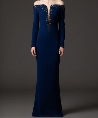 LS2671 Women's Elegant Off-Shoulder Evening Dress with Customizable Logo and Dazzling Crystal Embellishments