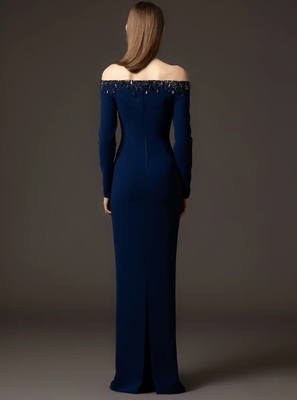 LS2671 Women's Elegant Off-Shoulder Evening Dress with Customizable Logo and Dazzling Crystal Embellishments