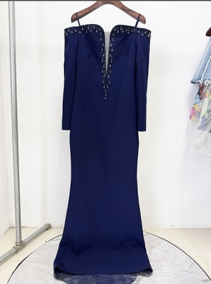 LS2671 Women's Elegant Off-Shoulder Evening Dress with Customizable Logo and Dazzling Crystal Embellishments