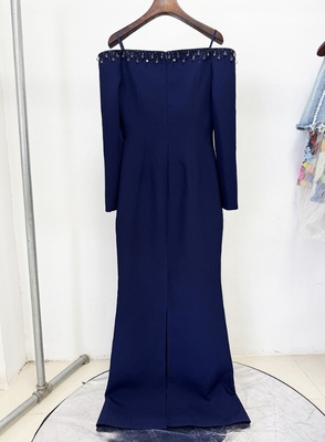 LS2671 Women's Elegant Off-Shoulder Evening Dress with Customizable Logo and Dazzling Crystal Embellishments