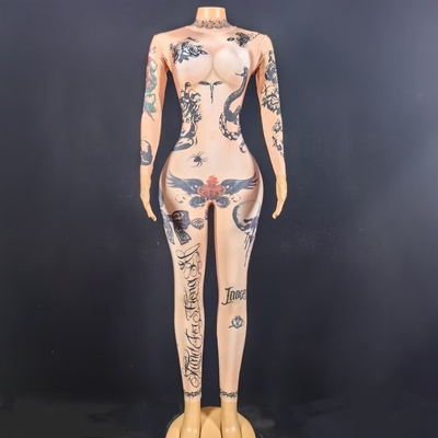 Summer AD2575 Kimshein Women's Party Bodysuit Printed Long Sleeve Bodysuit Sexy Tight Bodysuit Pure Color Made in Party Wear