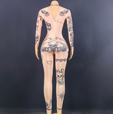 Summer AD2575 Kimshein Women's Party Bodysuit Printed Long Sleeve Bodysuit Sexy Tight Bodysuit Pure Color Made in Party Wear