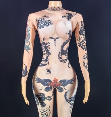Summer AD2575 Kimshein Women's Party Bodysuit Printed Long Sleeve Bodysuit Sexy Tight Bodysuit Pure Color Made in Party Wear