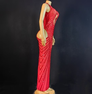 AD2578 Red Crystal Sleeveless Ball Gown Sexy Hollow Out Long Dress Tight Luxurious Dress for Moisture Evaporation System