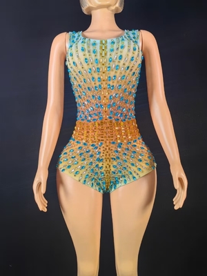 AD2574 Blue Rhinestone Bodycon Dress Luxury Crystal Sexy Women's Performance Dress in Knee Length from in and for Your Performance