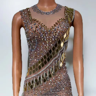 Guangdong AD2560 Feather-Embellished Shimmering Crystal Sequin Club Dress Perfect for in Guangdong Elegant and Luxurious