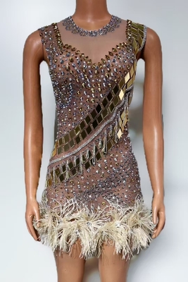 Guangdong AD2560 Feather-Embellished Shimmering Crystal Sequin Club Dress Perfect for in Guangdong Elegant and Luxurious