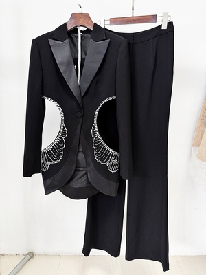 SR2416 Women's end Fashion Jewelry Hollow Out Birthday Suit Sexy Blazer Pants Two-piece Set with 240g Fabric Weight