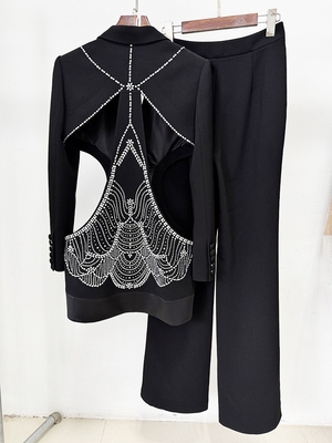 SR2416 Women's end Fashion Jewelry Hollow Out Birthday Suit Sexy Blazer Pants Two-piece Set with 240g Fabric Weight