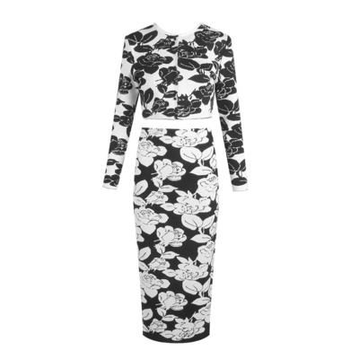 SR2415 Kimshein Spring Printed Women's Long Sleeve Elegant Bandage Suit Machine Woven Craft and Needle Inspection Process