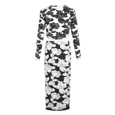 SR2415 Kimshein Spring Printed Women's Long Sleeve Elegant Bandage Suit Machine Woven Craft and Needle Inspection Process