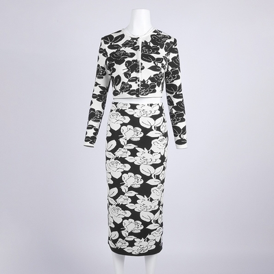 SR2415 Kimshein Spring Printed Women's Long Sleeve Elegant Bandage Suit Machine Woven Craft and Needle Inspection Process
