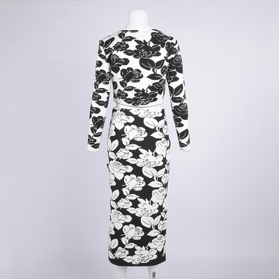 SR2415 Kimshein Spring Printed Women's Long Sleeve Elegant Bandage Suit Machine Woven Craft and Needle Inspection Process