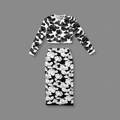 SR2415 Kimshein Spring Printed Women's Long Sleeve Elegant Bandage Suit Machine Woven Craft and Needle Inspection Process