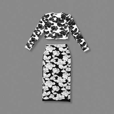 SR2415 Kimshein Spring Printed Women's Long Sleeve Elegant Bandage Suit Machine Woven Craft and Needle Inspection Process