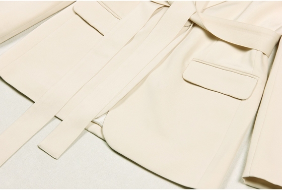 Kimshein SR2412 Spring Collection Deep V-neck Suit Jacket and Waist Belted Trousers for an Elegant Two-piece Set