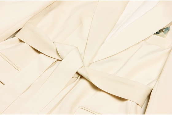 Kimshein SR2412 Spring Collection Deep V-neck Suit Jacket and Waist Belted Trousers for an Elegant Two-piece Set