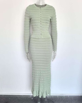 7-Day Fast Sampling SR2414 End Women's Fashion Suit with Ruffled Edge Knit Stretch Jacket and Skirt Set Quick-Drying
