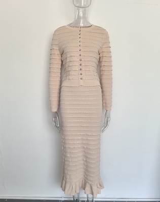 7-Day Fast Sampling SR2414 End Women's Fashion Suit with Ruffled Edge Knit Stretch Jacket and Skirt Set Quick-Drying