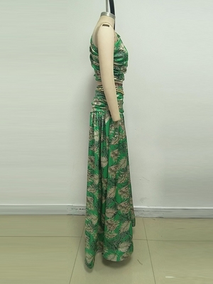 Summer Sets Women Green Floral Printed Tops and Long Skirt Casual Fashion 2 Piece Set with None Printing Method