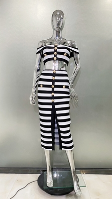 SS2403 Two-Piece Set Sleeveless Bandage Party Top and Striped Tight Skirt in Polyester for Women's Casual Summer