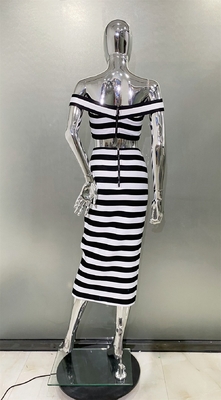 SS2403 Two-Piece Set Sleeveless Bandage Party Top and Striped Tight Skirt in Polyester for Women's Casual Summer